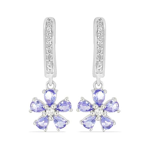 BUY 925 SILVER NATURAL TANZANITE & WHITE ZIRCON GEMSTONE CLASSIC EARRINGS